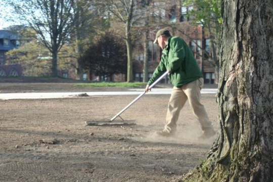 BML crew installing a fresh lawn and landscape at a Western MA property